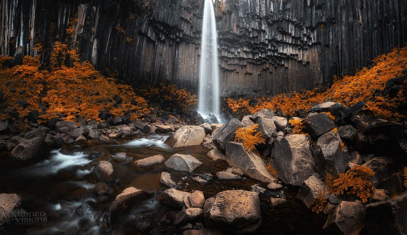 basalt,rock,waterfall,falls,iceland,stream,svartifoss, Volcanic Landscape фото превью