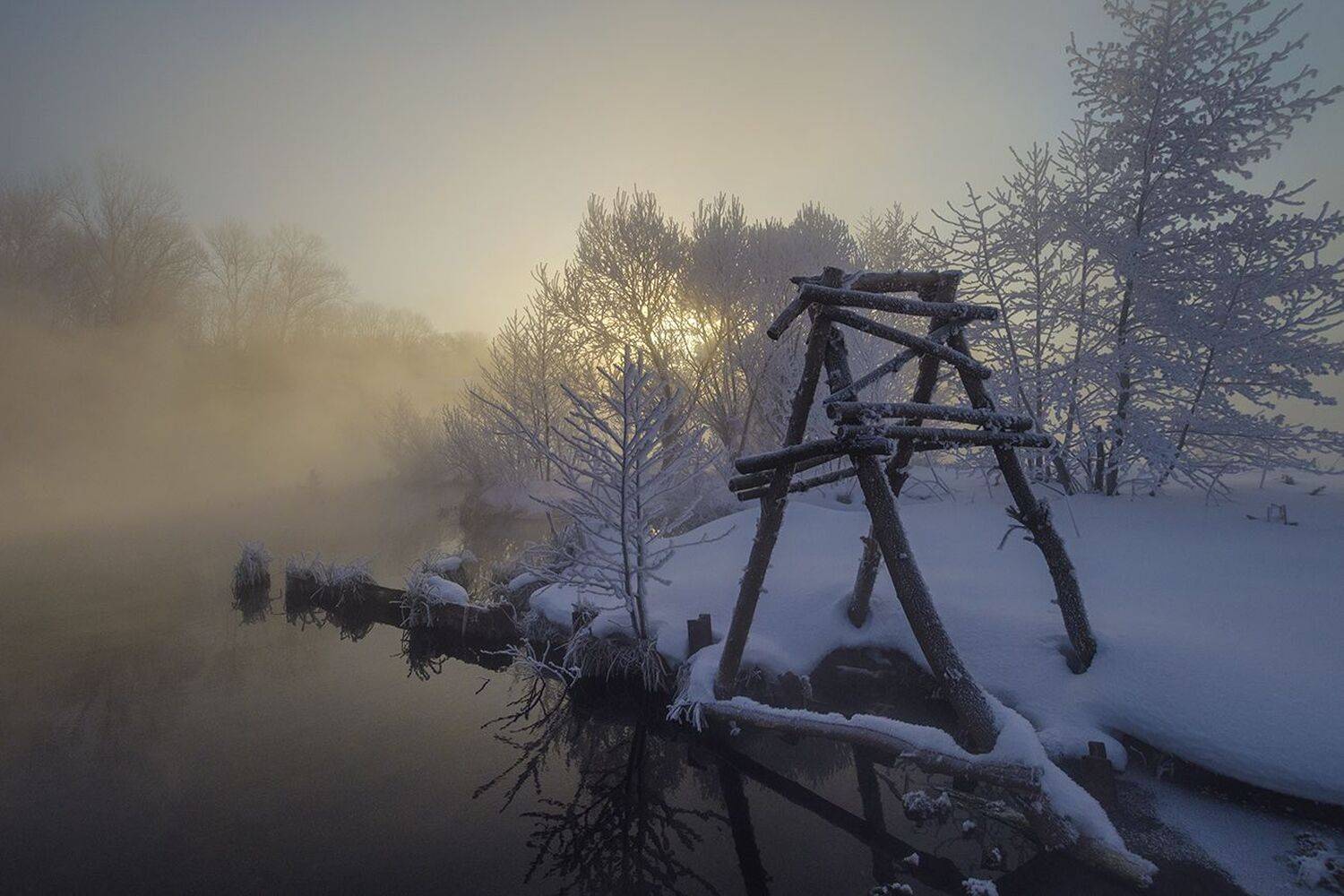 утро, рассвет, зима, озеро горячка, косая гора, Михаил Агеев
