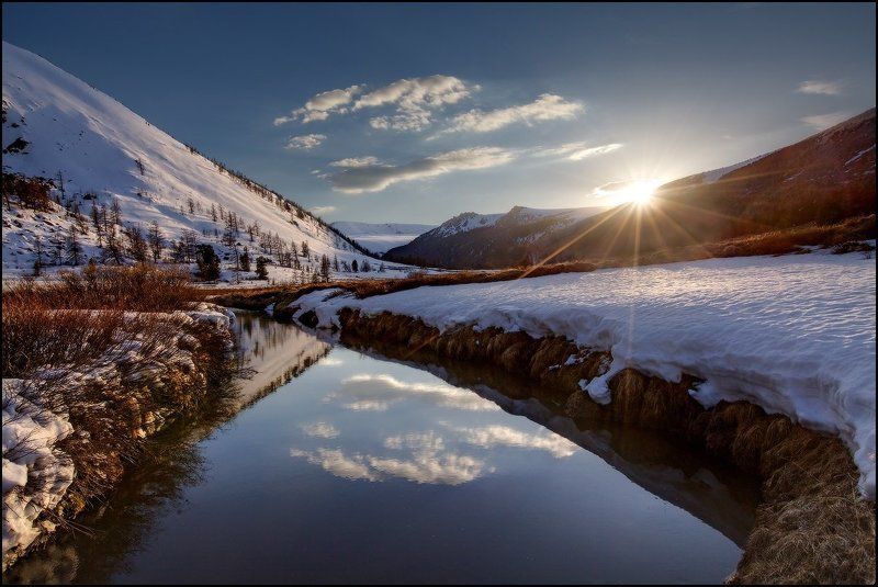 Алтай, Большой Яломан, Весна, Горы, Небо, Река, Снег, Ярославский Виталий Весна на Большом Яломане фото превью