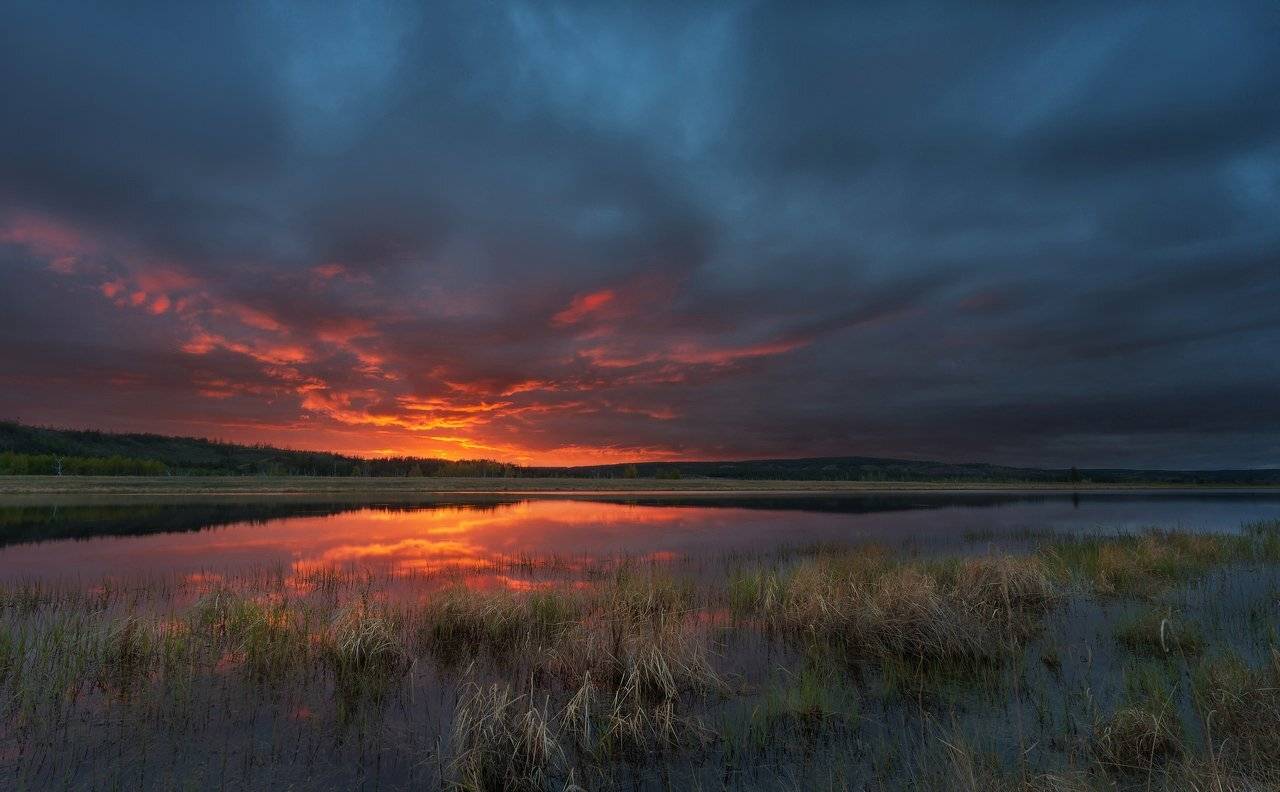 Весна, Вечер, Закат, Небо, Река, Якутия, Павел Глушков
