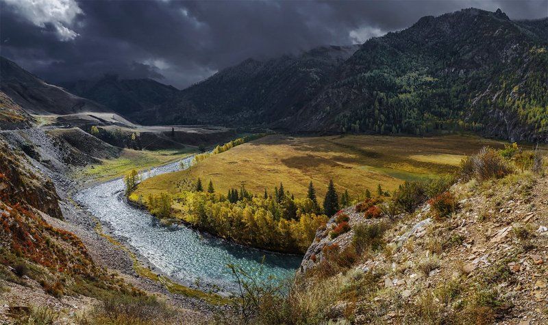 Алтай, Горный алтай, Горы, Небо, Осень, Пейзаж, Природа, Путешествие, Сибирь, Туризм ПОД СВИНЦОВЫМ НЕБОМ фото превью