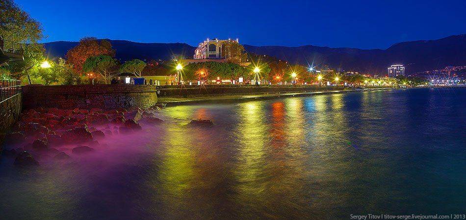 Город, Крым, Море, Набережная, Огни, Пляж, Шторм, Ялта, Serge Titov