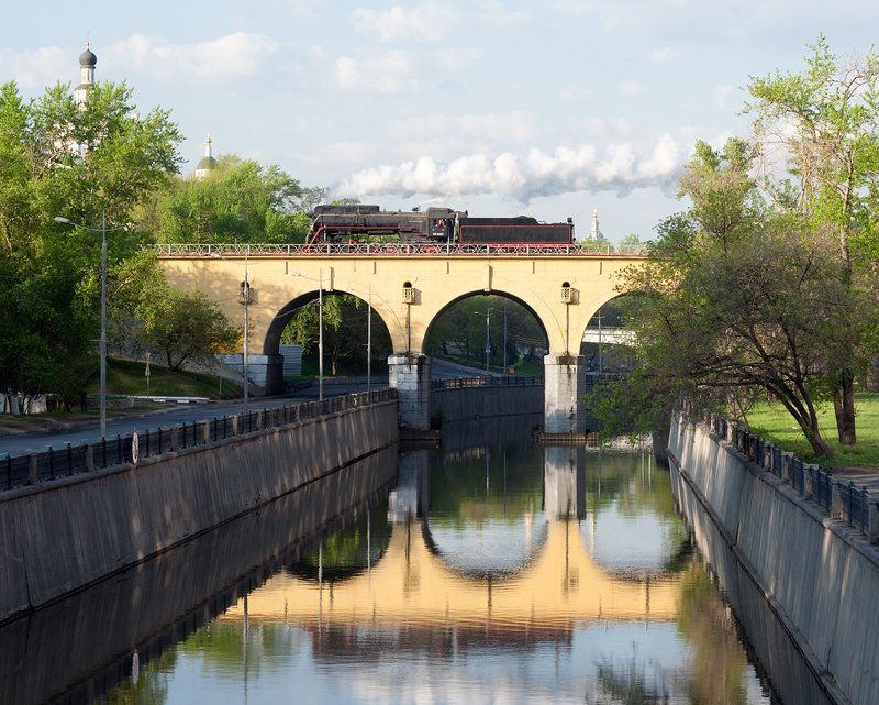 Андроников виадук, Железная дорога, ЛВ-0283, Лебедянка, Москва, Мост, Паровоз, Ржд, Яуза Утро на Яузе фото превью