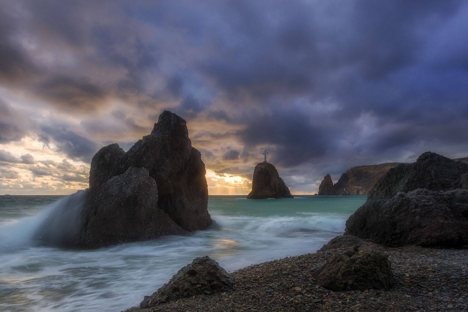 закат, пейзаж, севастополь, фиолент, яшмовый пляж, зима, мыс фиолент, крым, море, небо, crimea, sea, landscape, seascape, Екатерина Дмитренко