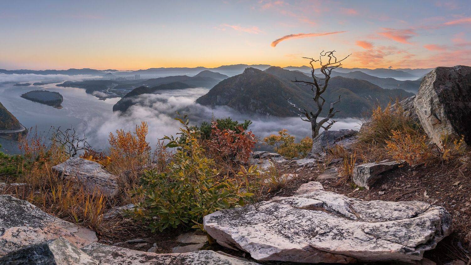 mountain, tree, nature, clouds, autumn, top, Jaeyoun Ryu