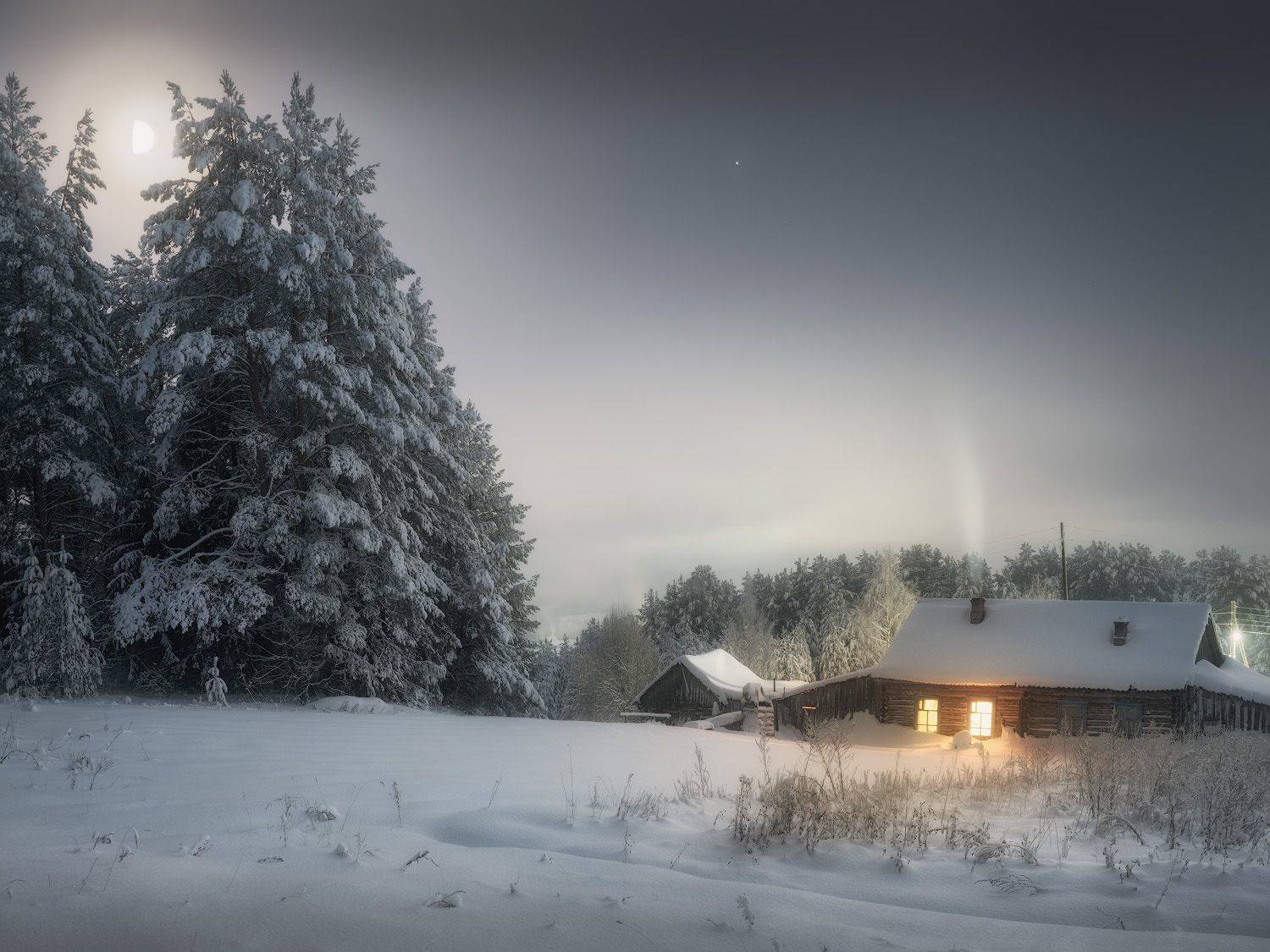 зима, ночь, деревня, Дмитрий Медянцев
