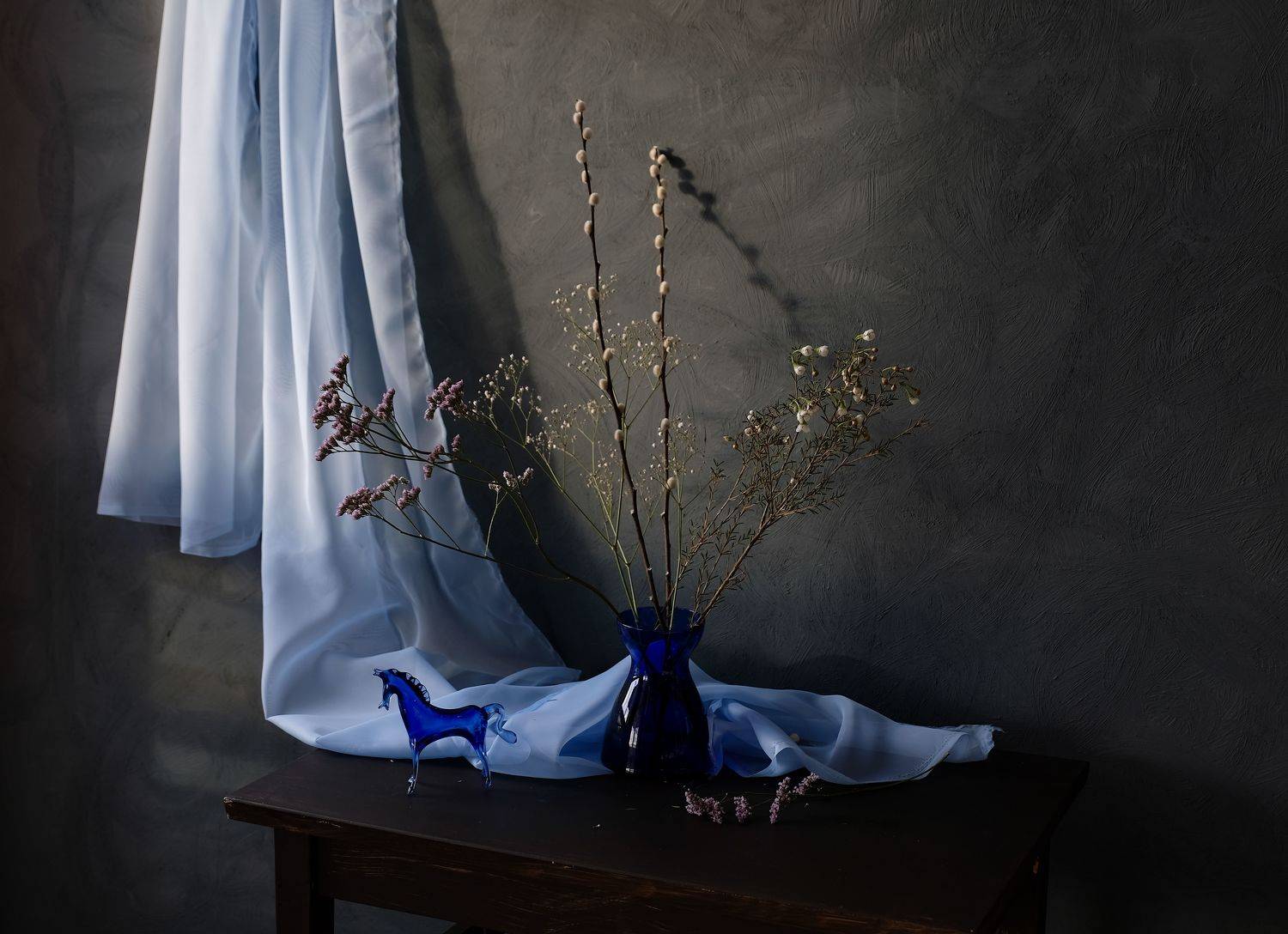 Still life, willow, plant, blue, horse, light, mood, Spring, glass, sun, flora, , Svetlana Povarova Ree