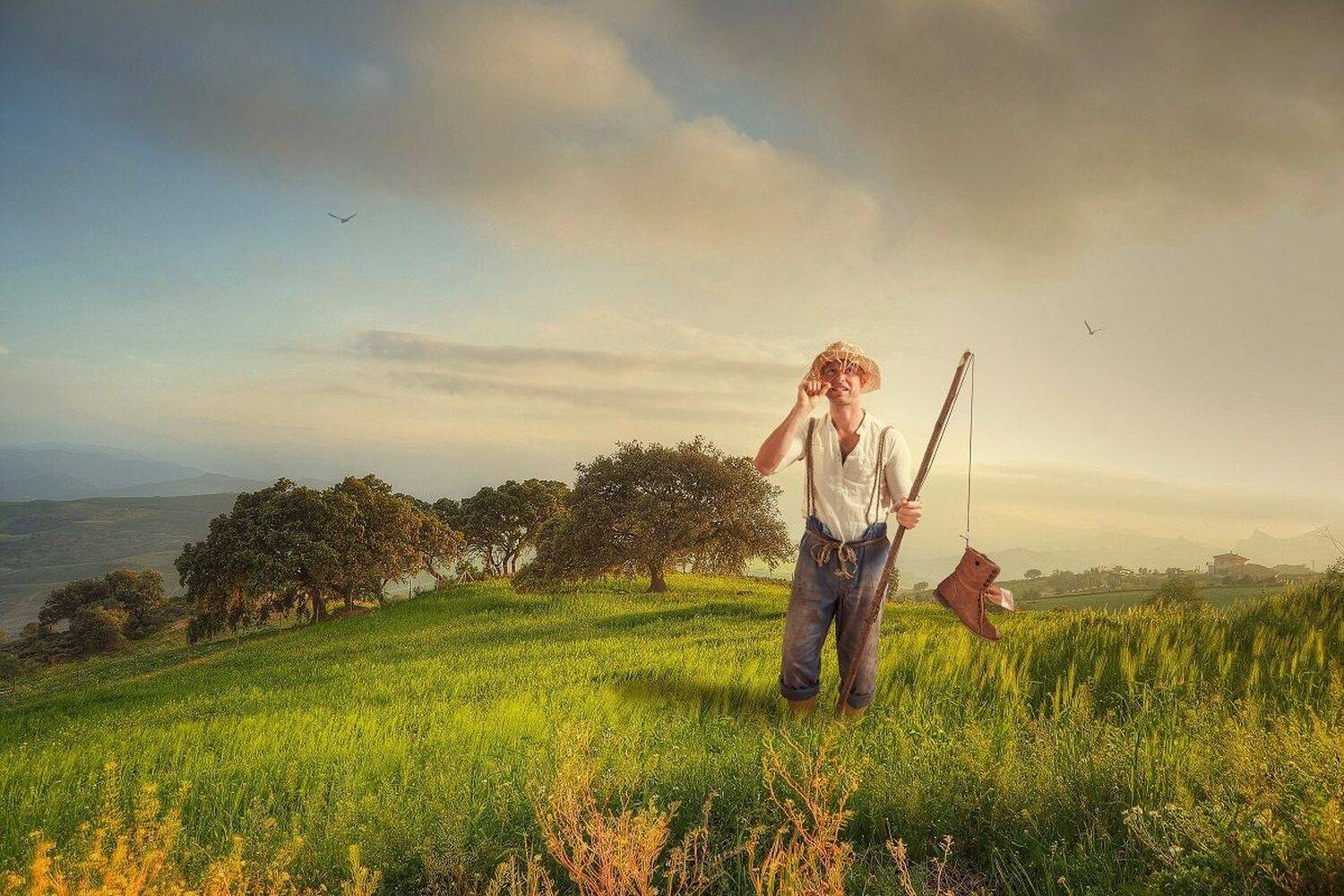 поле, облака, мужчина, Sergii Vidov