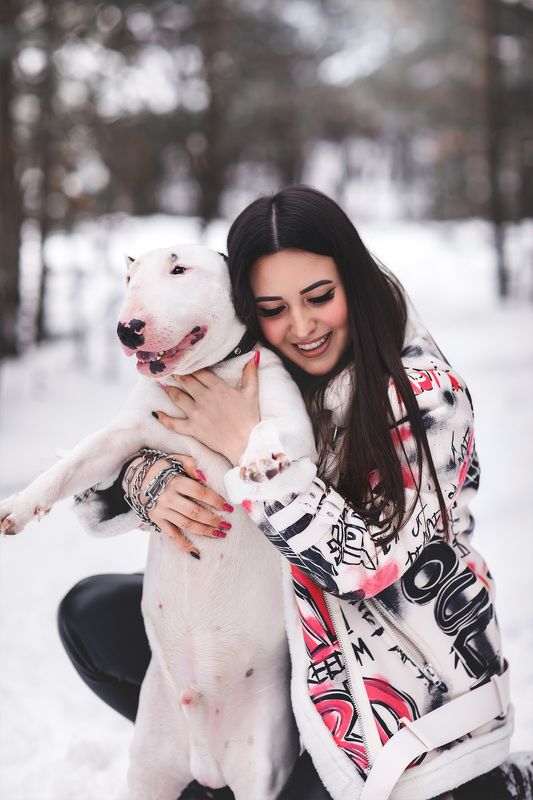 winter, girl, portrait, friends, white, forest Diana and Lord фото превью