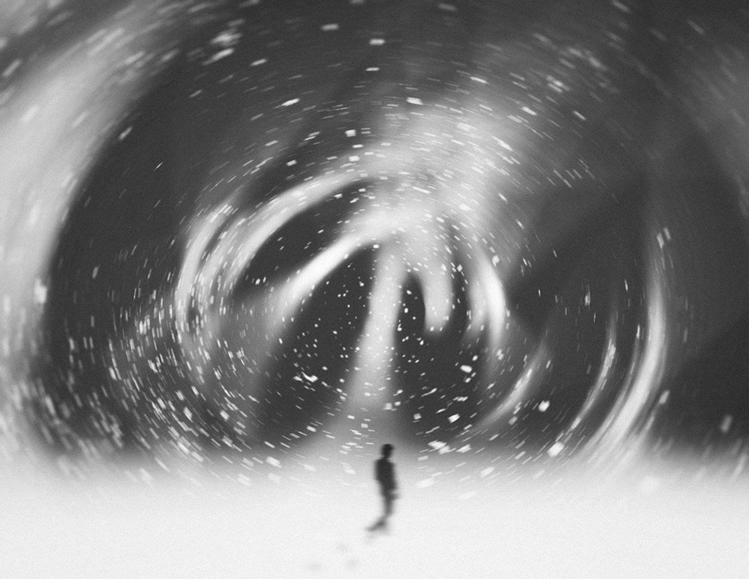 black and white, black&white, grey, man, space, stars, Шаренда Никита