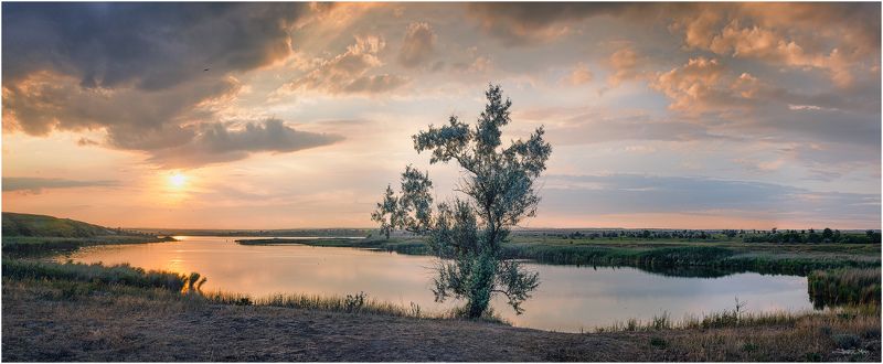 Закат, Керчь, Крым, Небо, Облака, Озеро, Панорама, Пейзаж, Солнце ...Чурбашские Просторы... фото превью