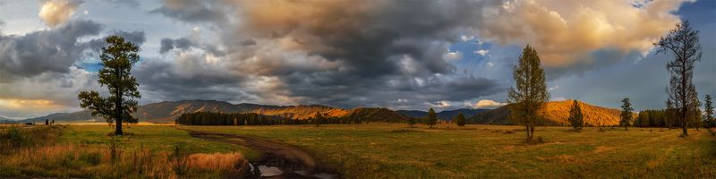 Алтай, Горный алтай, Горы, Закат, Небо, Панорама, Пейзаж, Природа, Путешествие, Сибирь, Степь, Туризм Уймонская степь фото превью