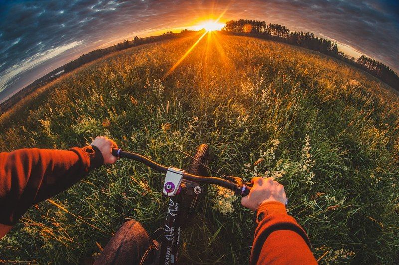 Велосипед, Вечер, Закат, Лето, Пейзаж, Природа, Рассвет От заката до рассвета фото превью