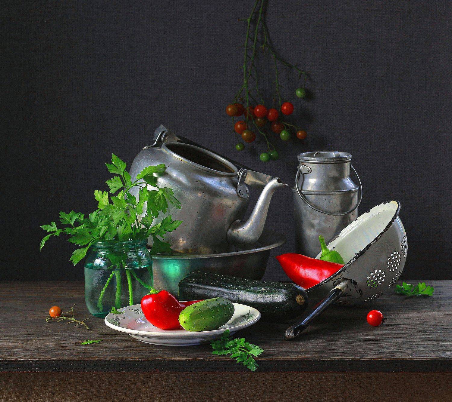 натюрморт, фотонатюрморт, лето, осень, овощи, огурцы, перец, петушка,, наталья казанцева, Наталья Казанцева