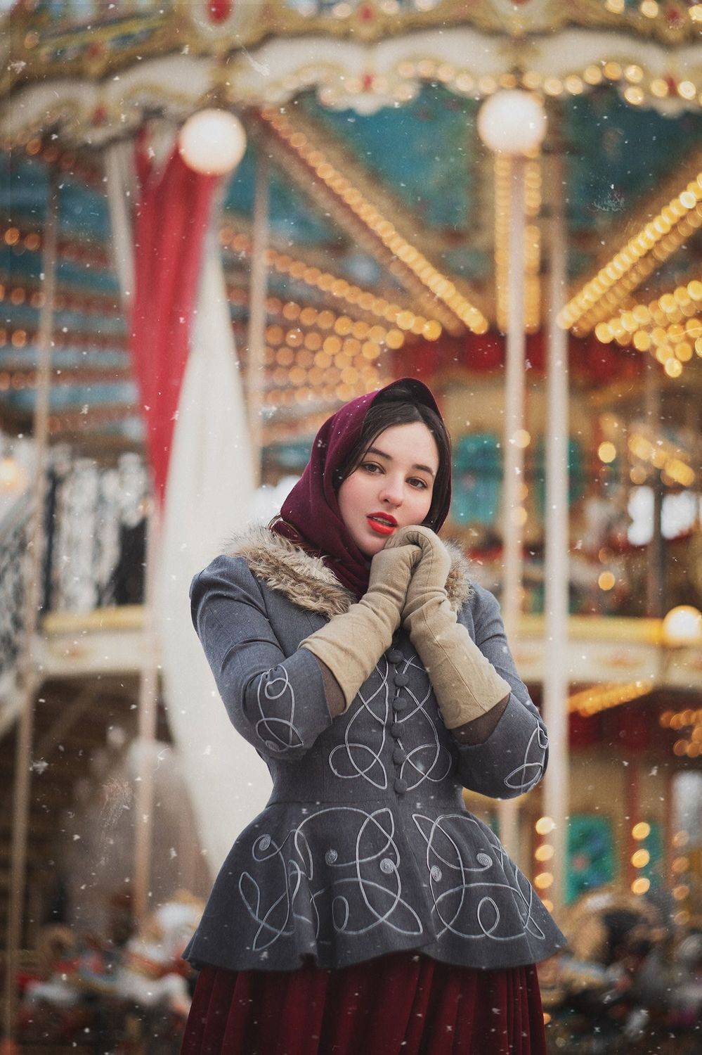 Портрет, фотосессия, зима, новый год, гирлянда, огоньки, елка, город, праздник, 19 век, гелиос, Башкатова Юлия