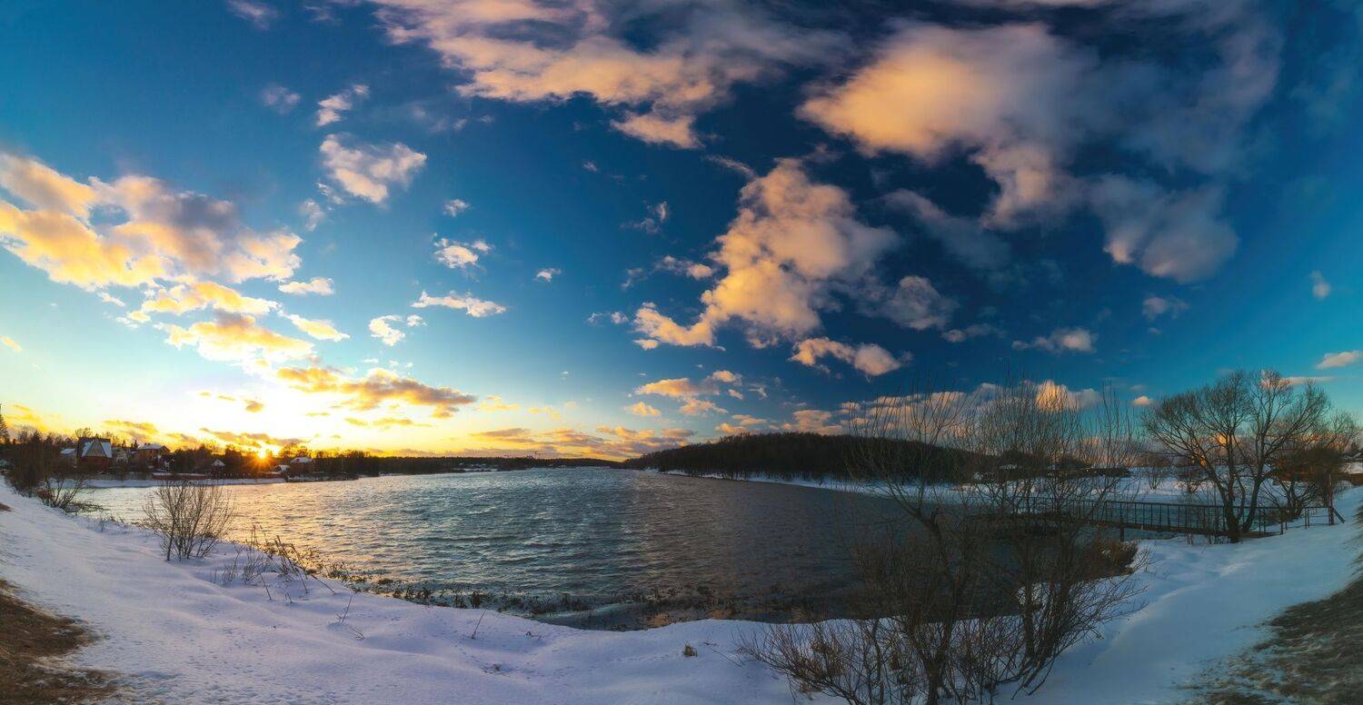 зима, февраль, туризм, путешествие, россия, москва, мо, пруд, закат, булатниково, булатниковский, булатниковское, сельское, поселение, ленинский, городской, округ, район, вечер, солнце, пейзаж, облако, небо, голубое, режимное время, дерево, панорама, волн, Котов Андрей