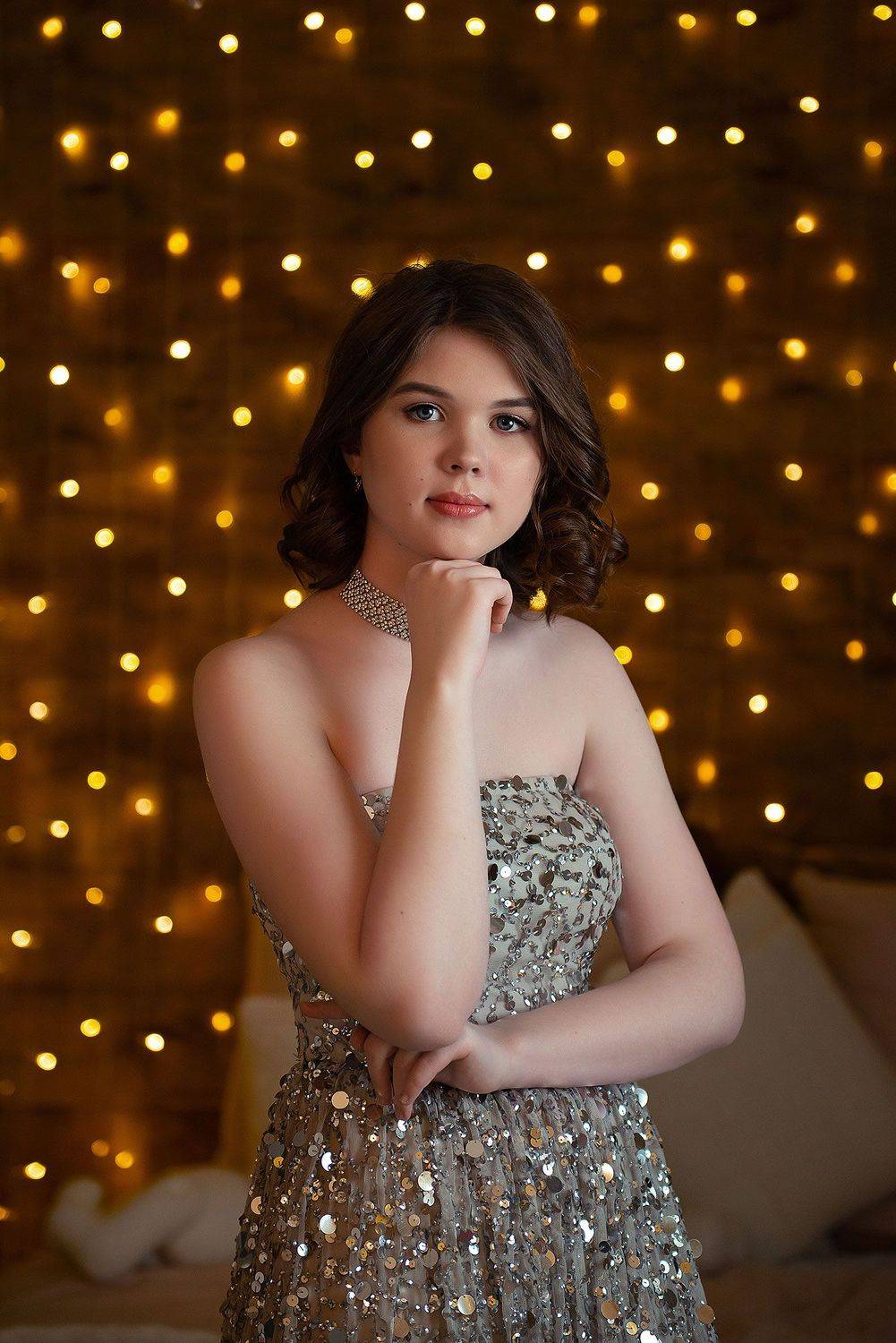 девушка, новый год, боке, гирлянда, Baccardi Marina