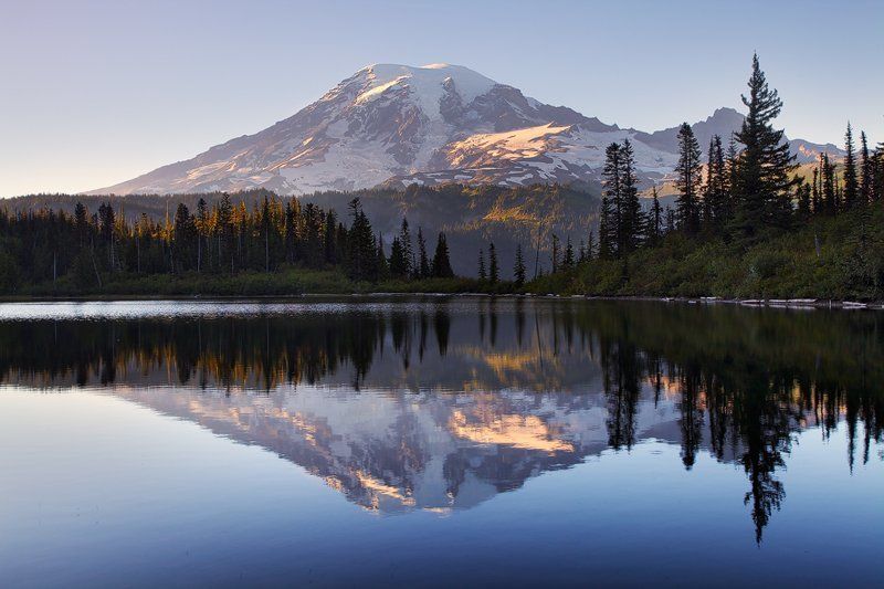 Glacier, Lake, Mountains, Mt rainier, National park, Reflection, Trees, Usa, Washington, Water Mt Rainier фото превью