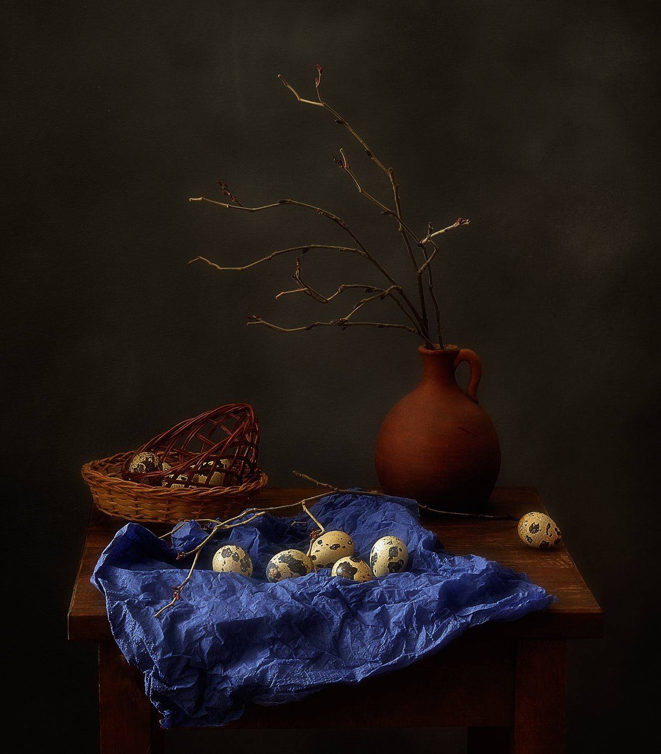 натюрморт,композиция,яйца,ветки,салфетка,кувшин, Наталия К
