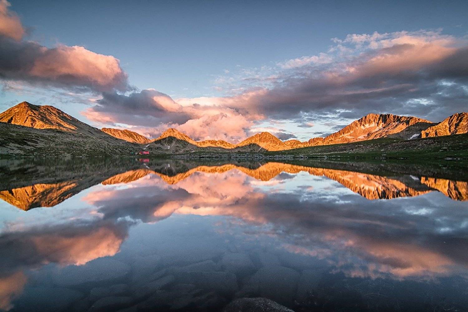 Lake, Mirror, Mountain, Reflection, Sunset, Симеон Патарозлиев
