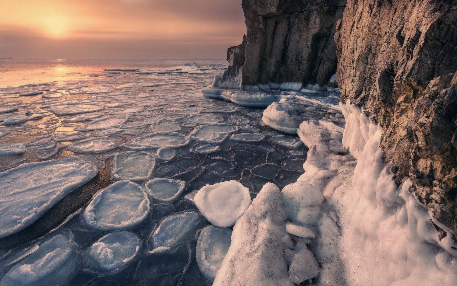 Зима, Лёд, Скалы, Утро, Андрей Кровлин