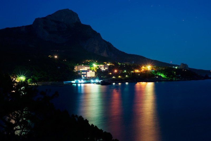 ласпи, крым, чёрное море, блики, огни на воде, световая дорожка, вечер, ночь Вечерний Ласпи… фото превью