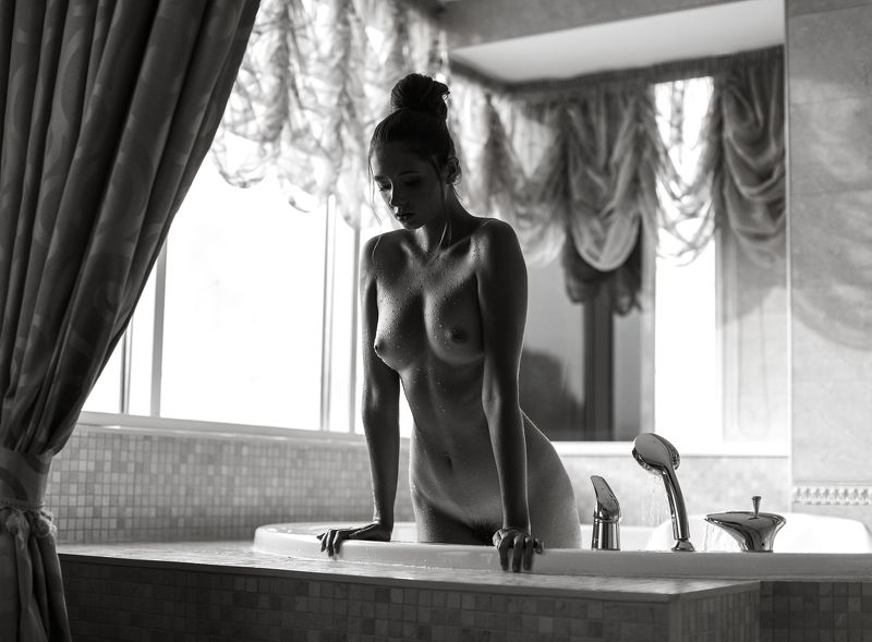 girl, shower, ню, красота, nude, black and white, *** фото превью