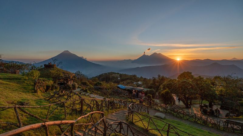 landscape, nature, sky, volcanoes, sun, sunset, guatemala, mountain, travel SUNSET AT VOLCANOES фото превью