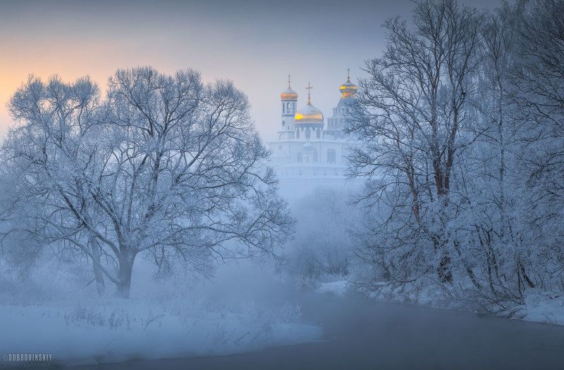 истра, река, туман, иней, рассвет, деревья, храм Истринская классика фото превью