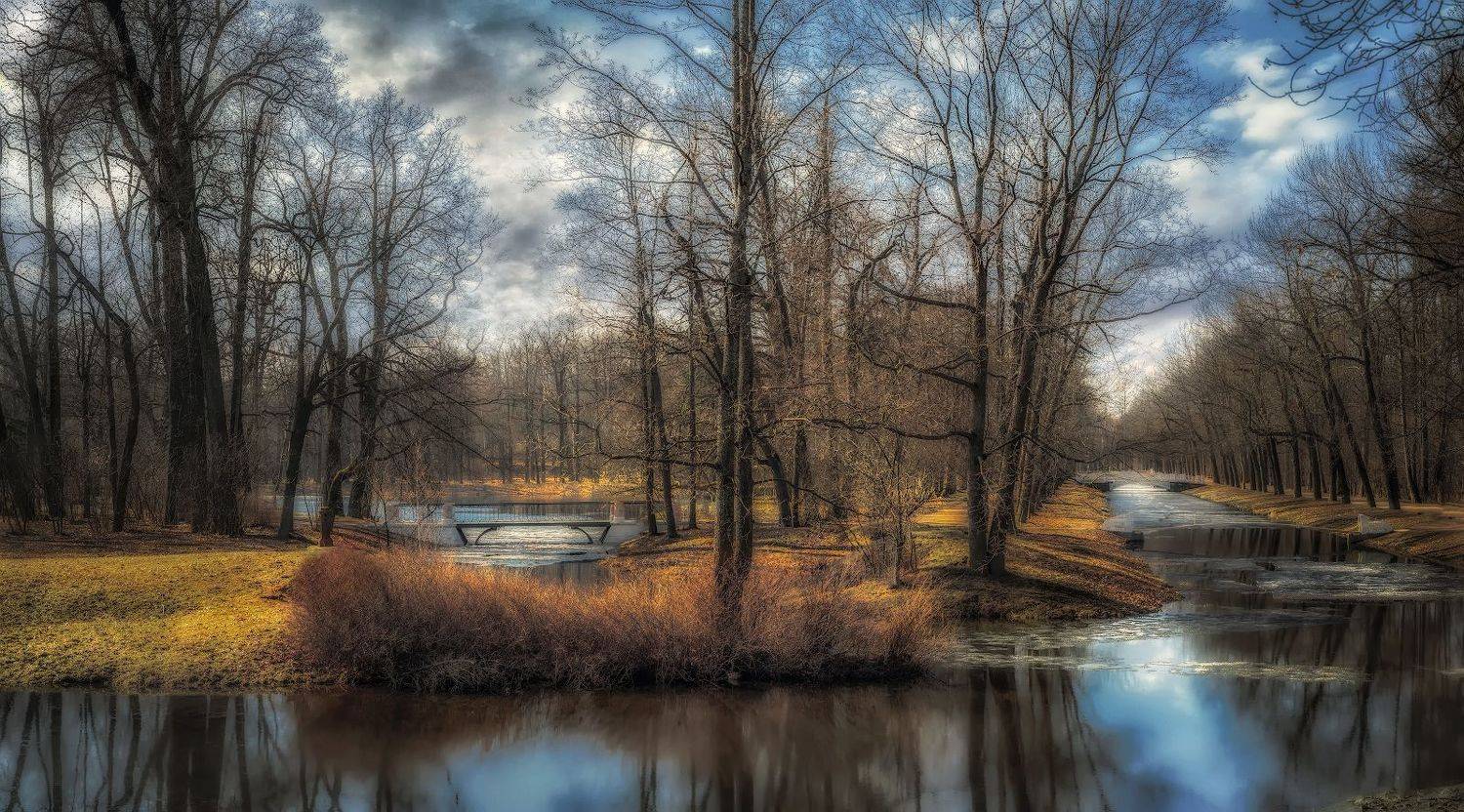весна пруд небо лед март мосты, Скороходов Константин