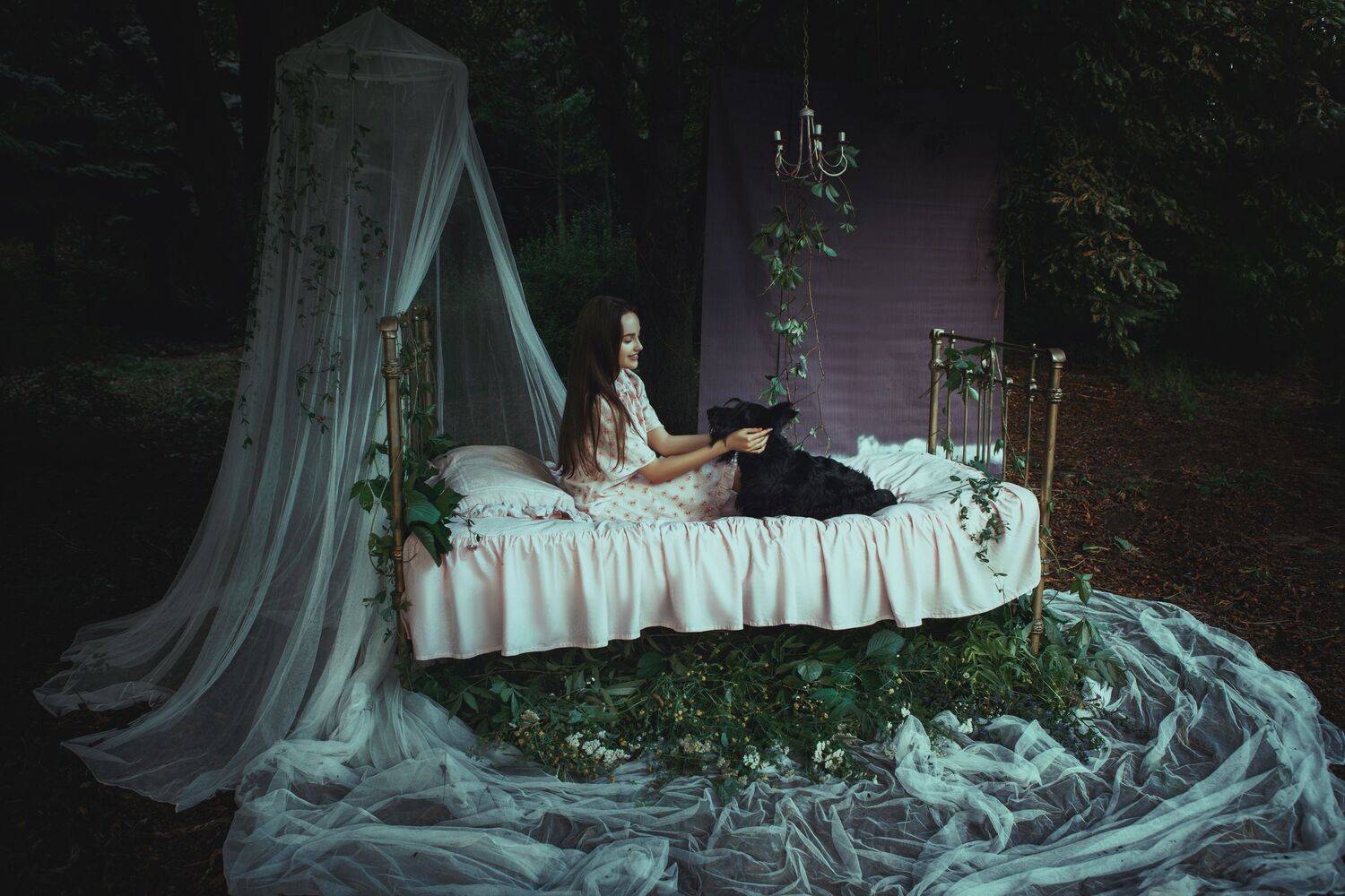 dream, bed, bedroom, forest, nature, dreams, girl, night dream, teleportation, fairy, fairytale, fine art, art, , Катерина Клио