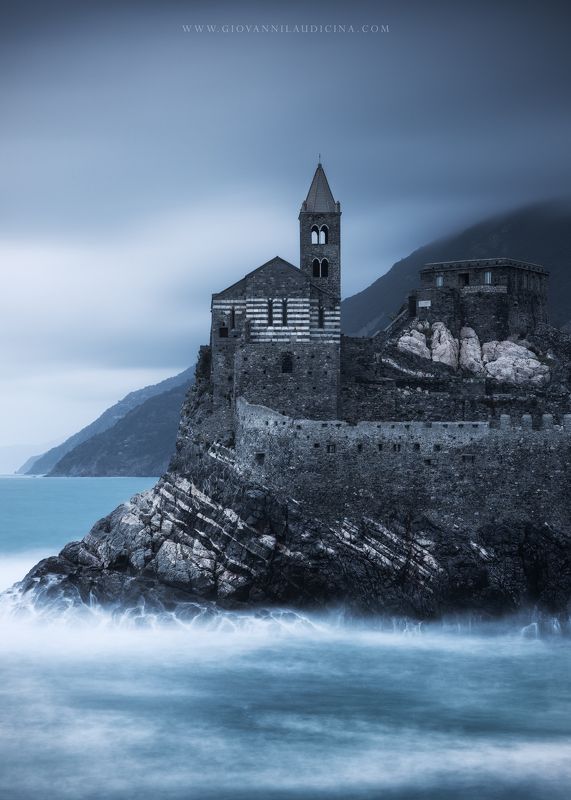italy, liguria, portovenere, unesco, church, landscape, long exposure, cloud, light, rock, coastline, mediterranean  Light Blue фото превью