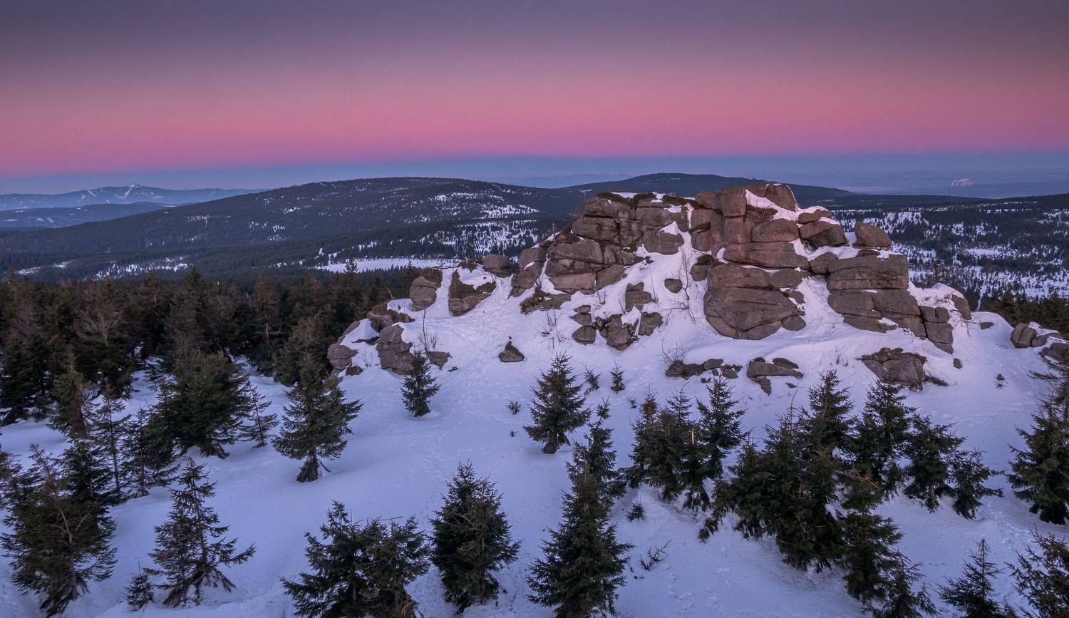 snow,sunrise,twilight,winter,landscape,nature,czechia,czech,rocks,forest,view, Slavom&iacute;r Gajdo&scaron;
