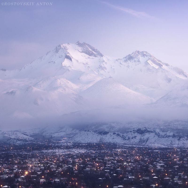 пейзаж, зима, горы, город Зимний пейзаж фото превью