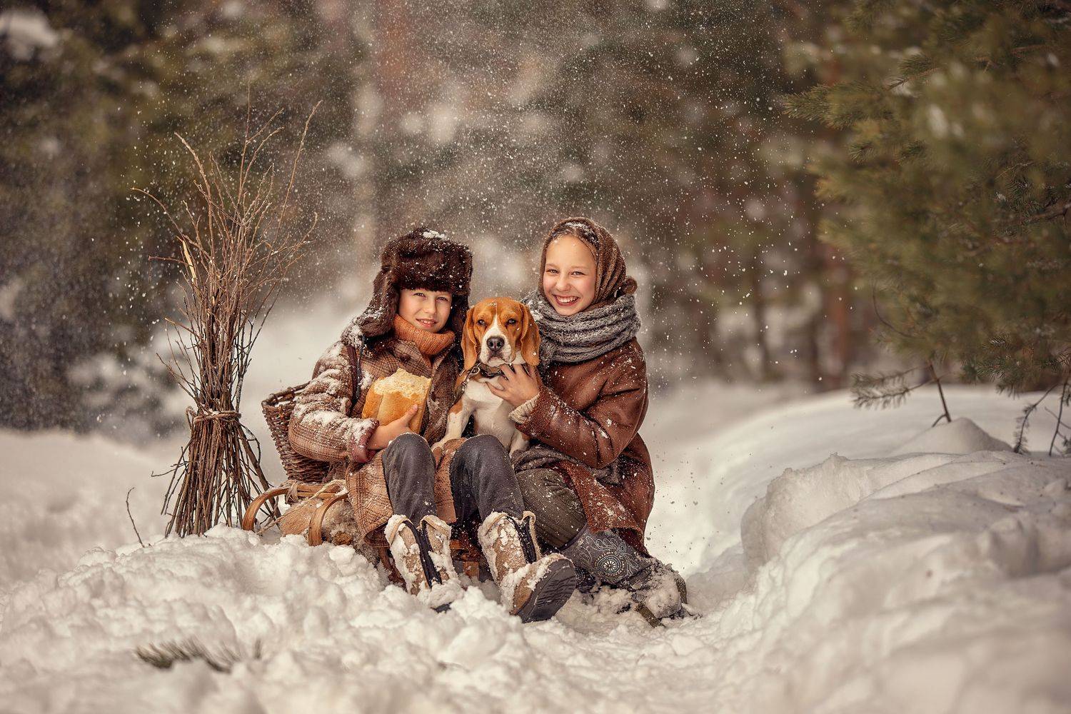 дети, детская фотография, зима, деревенский стиль, деревенские дети, Елена Чернигина