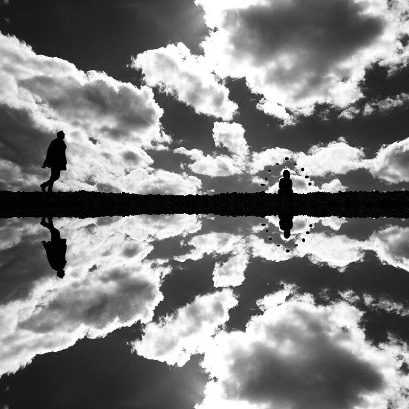 concept, conceptual, fine art, human, milad safabakhsh, black and white, human, reflection, statue, clouds, milad safabakhsh