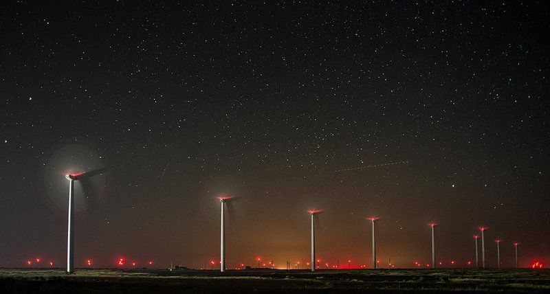 amazing, night sky, stars, wind turbines The Metal Forest фото превью
