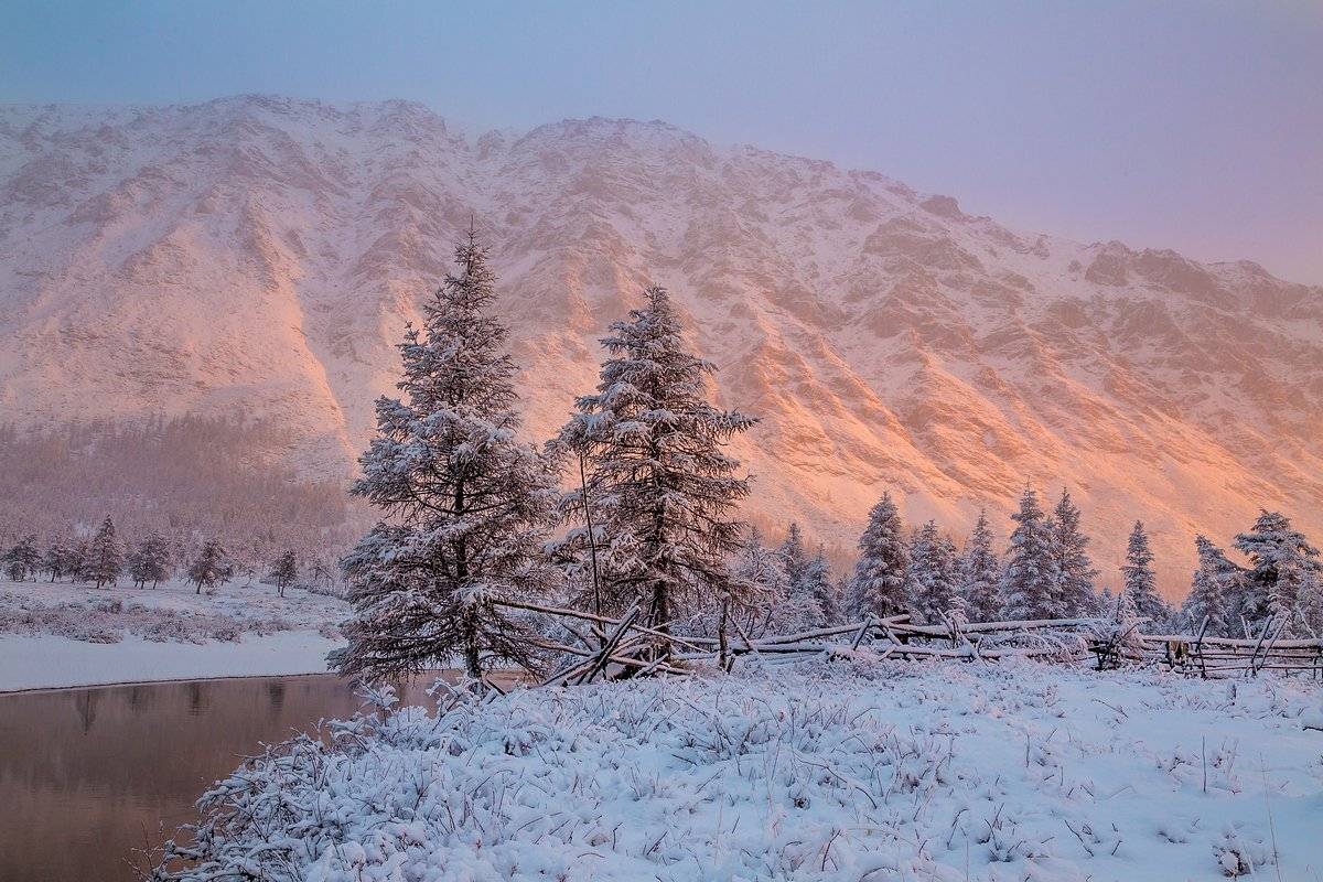 Индигирка, Караль, Кенилибит, Лиственница, Момский улус, Первый снег, Рассвет, Хребет черского, Чибагалах, Якутия, Кирилл Уютнов