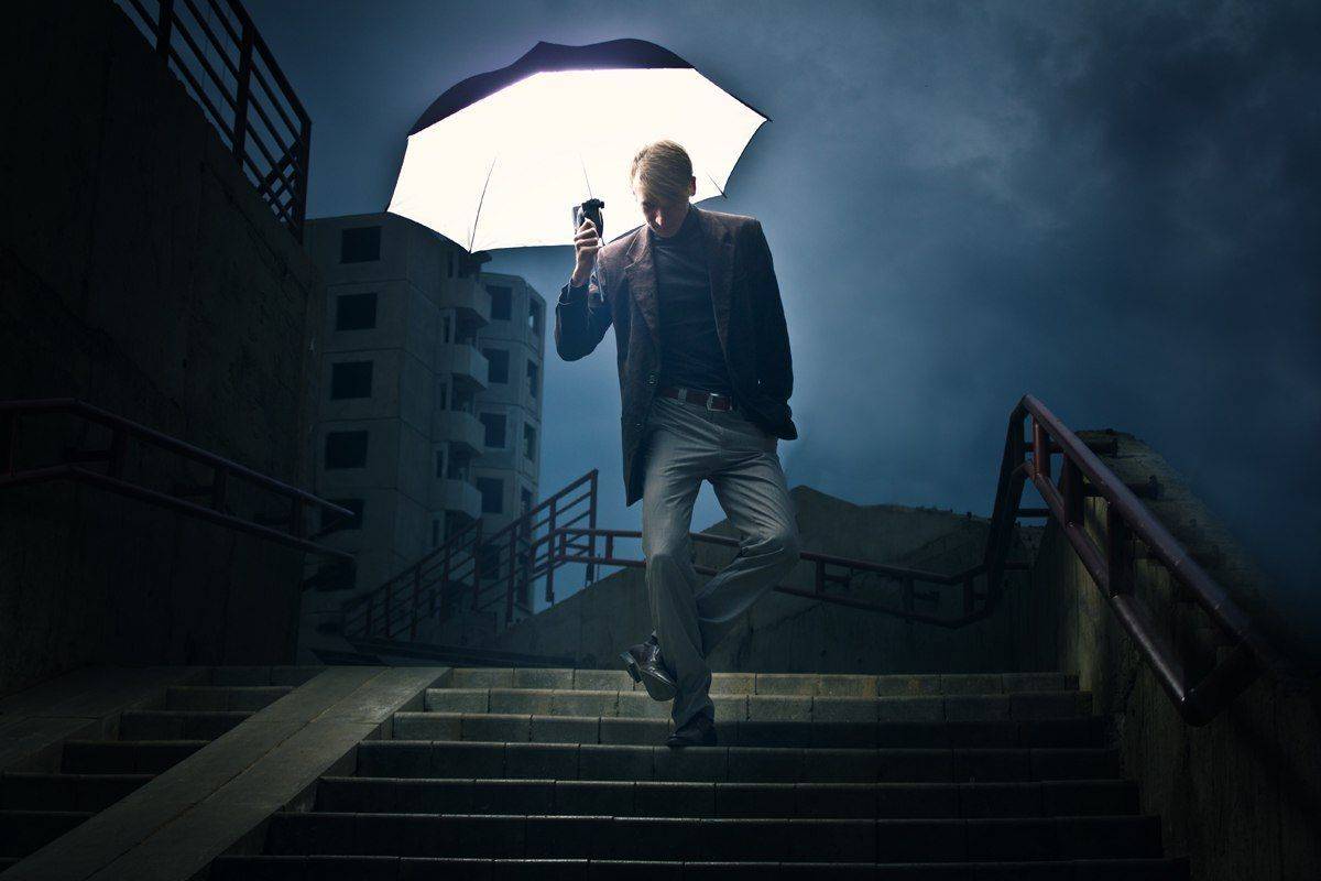 Вечер, Зонт, Лестница, Минич-яроцкая, Мужчина, Минич-Яроцкая Татьяна