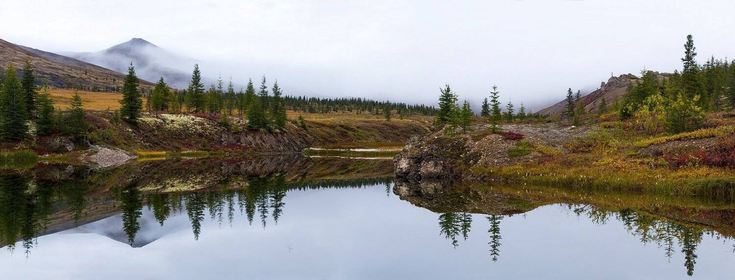 Индигирка, Лесотундра, Озеро, Сопки, Туман, Усть-янский улус, Уяндина, Хребет черского, Якутия, Кирилл Уютнов