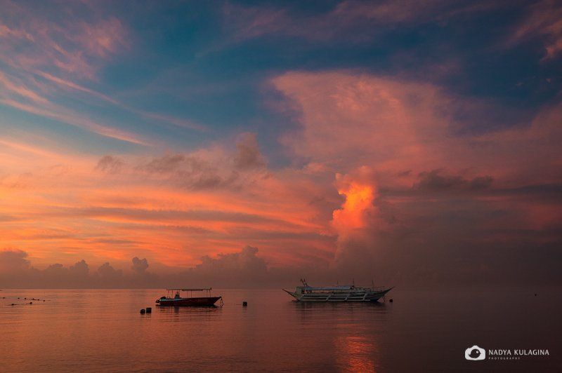 Boat, Clouds, Colors, Landscape, Light, Seascape, Sky, Sun, Sunrise, Watercolor, Waterscape, Вода, Краски, Море, Небо, Пейзаж, Рассвет Early Morning Blessings фото превью