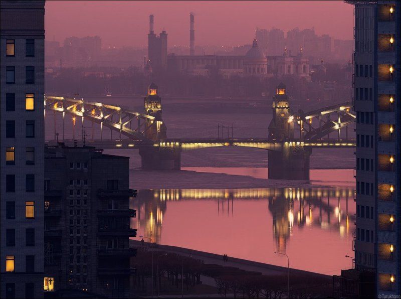 Большеохтинский мост, Закат, Санкт-петербург В Окружении фото превью