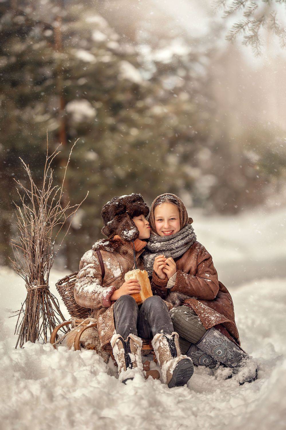 дети, детская фотография, зима, деревенский стиль, деревенские дети, Елена Чернигина