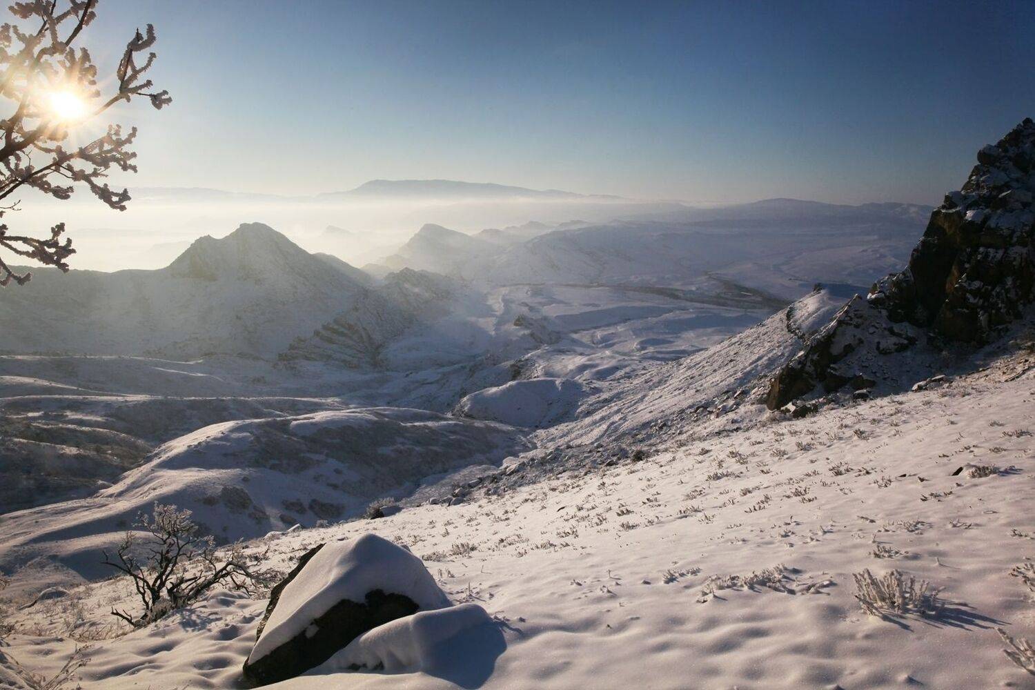 зима,вечер,горы,вершины,пейзаж,небо,деревья,дагестан,природа, Magov Marat