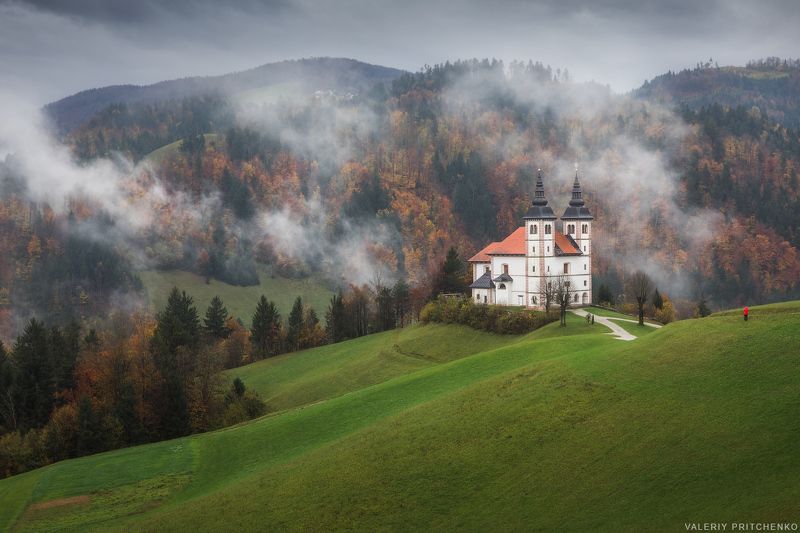 slovenia, church, autumn, landscape, словения, пейзаж, церковь Церковь Святого Вольбенка фото превью