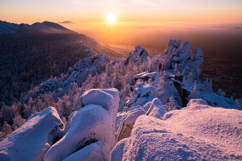 урал, таганай, митькины скалы, зима Морозный закат фото превью