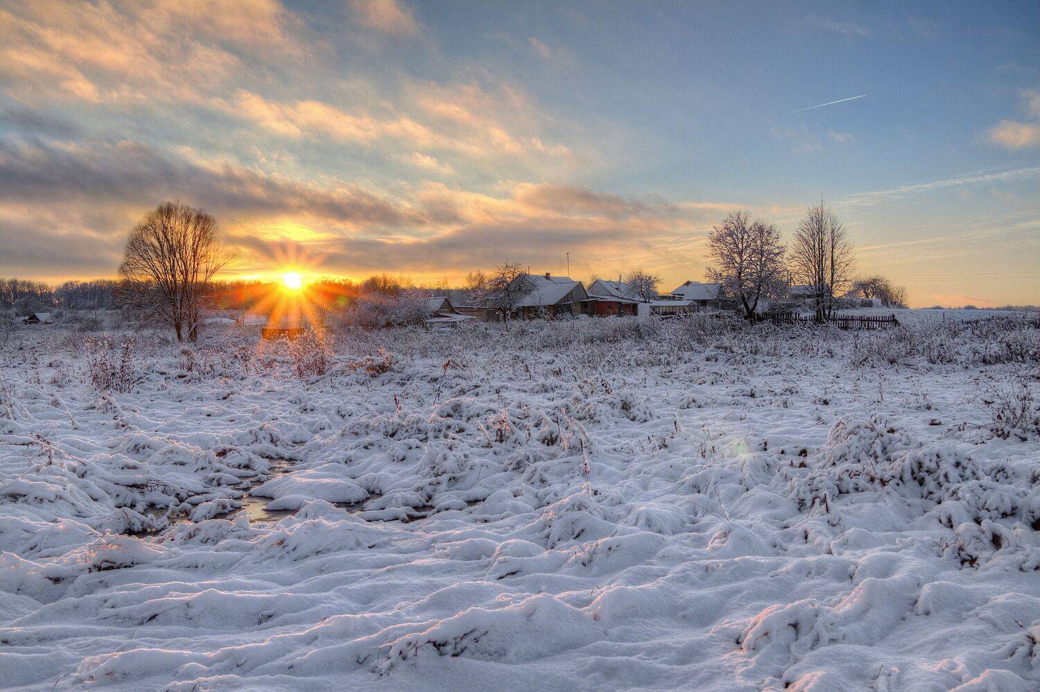 закат, солнце, зима, пейзаж, снег, Alexey Belov