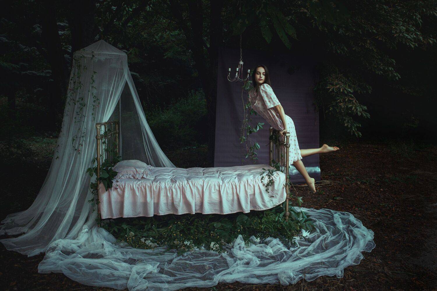 dream, bed, bedroom, forest, nature, dreams, girl, night dream, teleportation, fairy, fairytale, fine art, art, , Катерина Клио