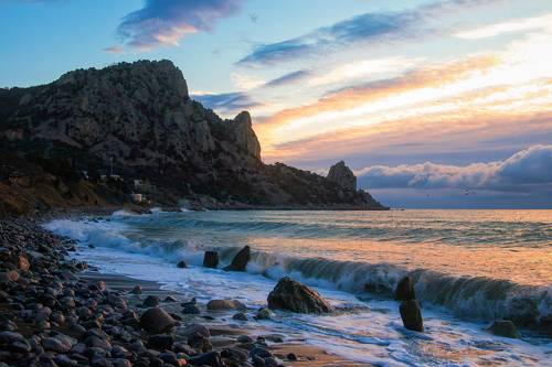 Голубой залив . Рассвет .