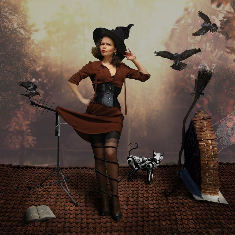 pin-up, retro, стилизация, фотоманипуляция, ведьма, кот, винтаж Серия: Приключения ведьмы фото превью